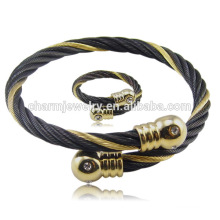 Latest Design Fashion Twisted Double Color Stainless Steel Bangle Bracelet GSL033